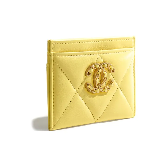 CHANEL Lambskin Card Sleeve Card Holder Women's Yellow-1
