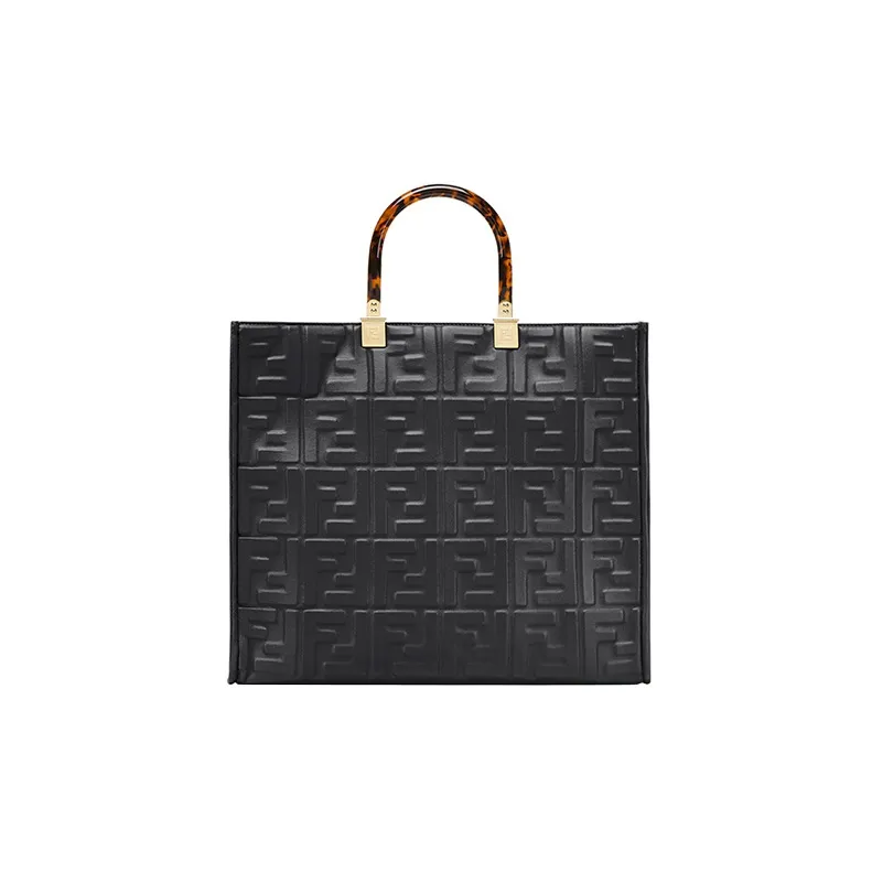 FENDI Sunshine Cow Leather Tote Bag, Shopping Bag, Shoulder Bag, Crossbody Bag, Handbag Medium Size Women's Black-2