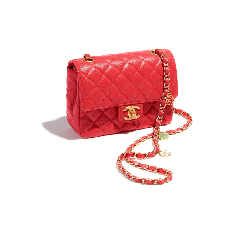 CHANEL Gold Coin Collection Lambskin And Gold Metal Flap Bag, Crossbody Bag, Shoulder Bag Women's Red-1