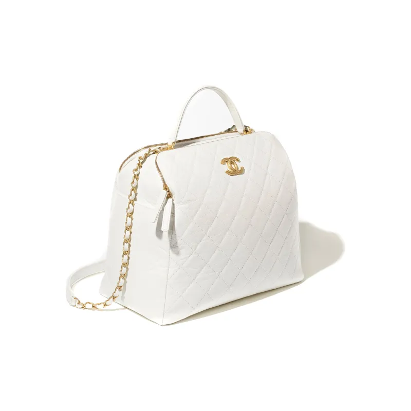 CHANEL Calfskin Bowling Bag, Shoulder Bag, Crossbody Bag, Handbag Tubas Women's White-1
