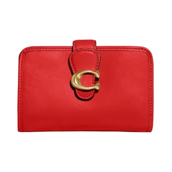 COACH Tabby Cow Leather Card Holder Wallet Medium Size Women's Red