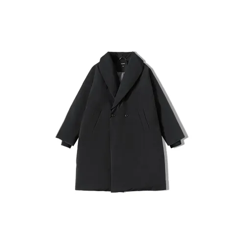 N-MAX Solid Color Lapel Loose Fit Moderate Mid-Length Down Jacket Unisex Black