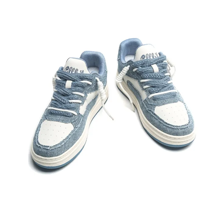 Jifffly Anti Slip And Wear Resistant Height Increasing Low Top Skateboard Shoes Unisex Denim Blue-3