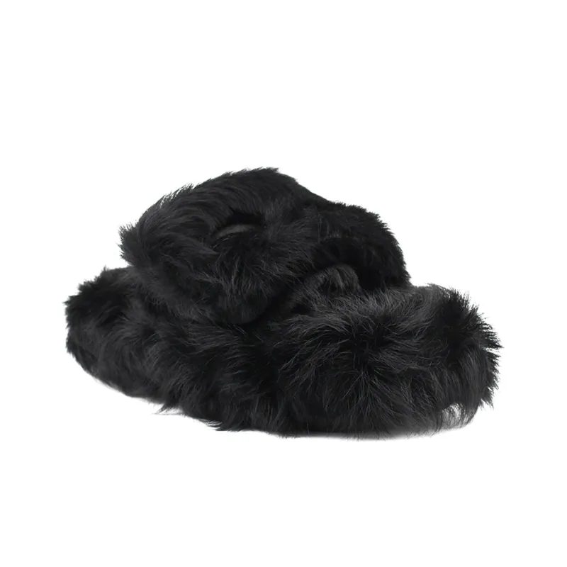 LAST LAZY Slip Resistant Fleece Slippers For Indoor And Outdoor Wear Versatile Fashion Slide Slippers Unisex Black-2