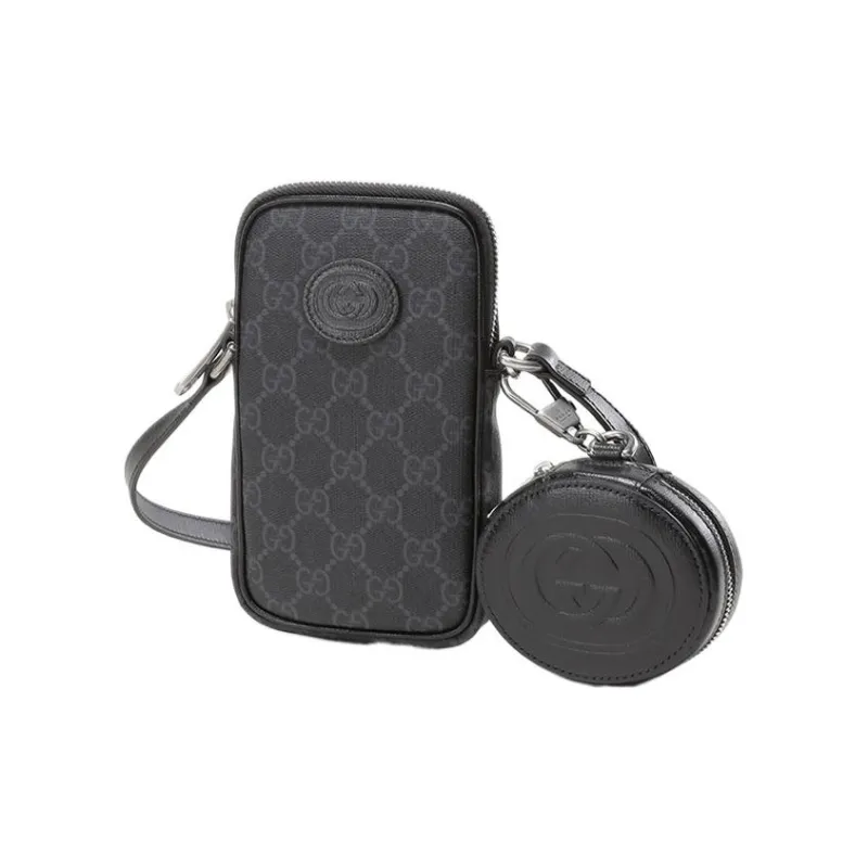 GUCCI Canvas With Leather Shoulder Bag Crossbody Bag Mini Men's Black-1