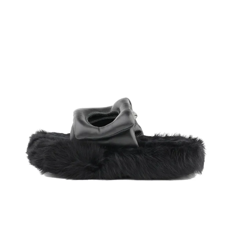 LAST LAZY Fuzzy Slip Resistant Versatile Fashion Slide Slippers For Indoor And Outdoor Wear Unisex Black-0
