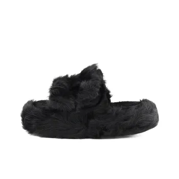 LAST LAZY Slip-Resistant Fleece Slippers For Indoor And Outdoor Wear-Versatile Fashion Slide Slippers Unisex Black