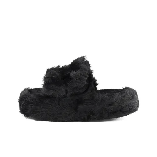 LAST LAZY Slip-Resistant Fleece Slippers For Indoor And Outdoor Wear-Versatile Fashion Slide Slippers Unisex Black