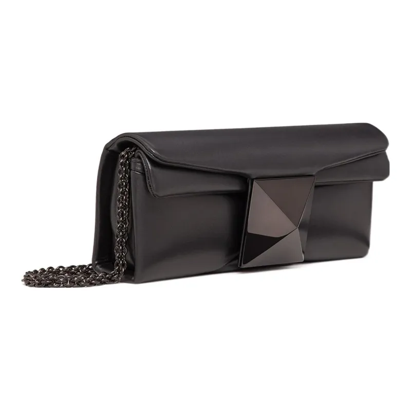 Valentino GARAVANIOne Stud Lambskin Nappa Leather One Shoulder Crossbody Clutch Women's Black-1