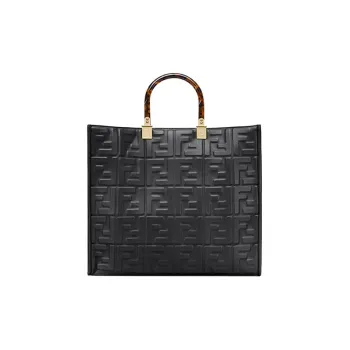FENDI Sunshine Cow Leather Tote Bag, Shopping Bag, Shoulder Bag, Crossbody Bag, Handbag Medium Size Women's Black