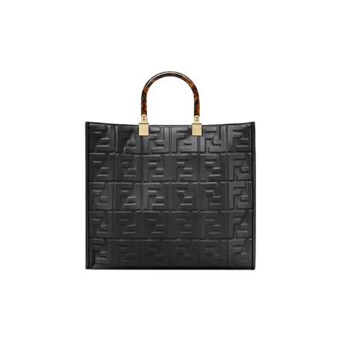 FENDI Sunshine Cow Leather Tote Bag, Shopping Bag, Shoulder Bag, Crossbody Bag, Handbag Medium Size Women's Black