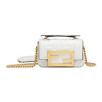 FENDI Baguette Embossed Sheepskin Crossbody Bag Shoulder Bag Extra Mini Women's White