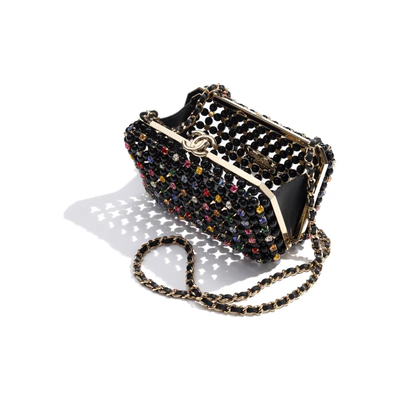 CHANEL Glazed Pearls With Rhinestone Evening Bag, Crossbody Bag, Shoulder Bag Women's Black & Multicolor-2