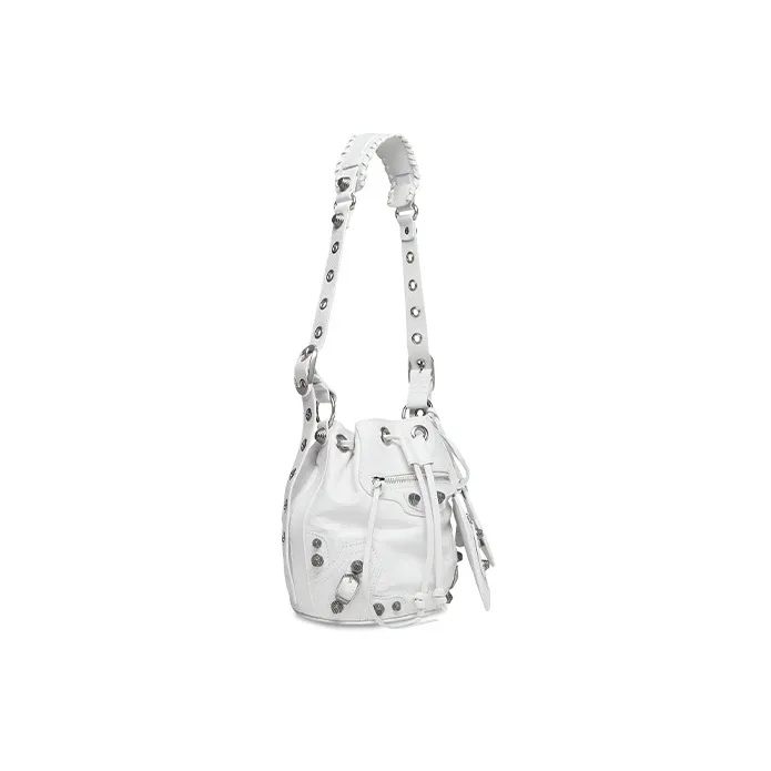 Balenciaga Le Cagole Fine Grained Sheepskin Bucket Bag, Handbag, Shoulder Bag, Crossbody Bag Extra Small Women's White-1