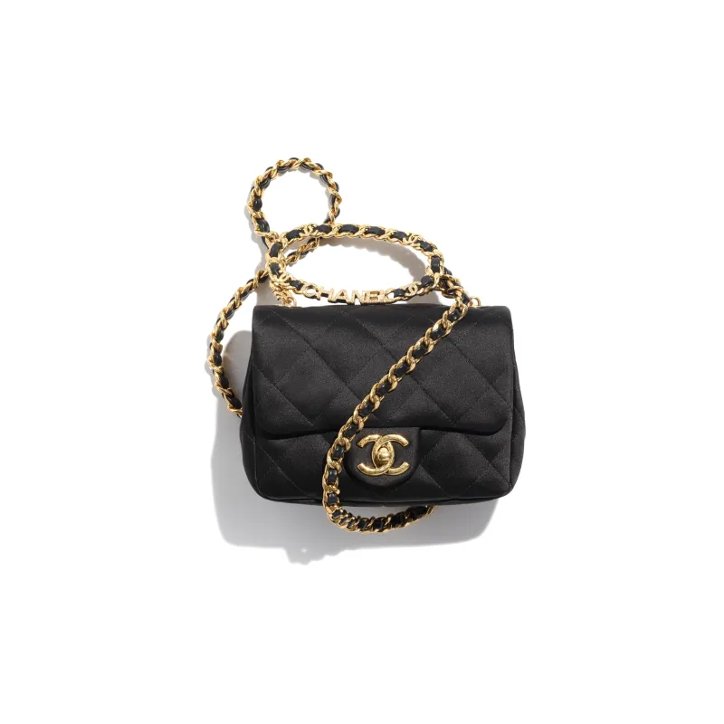 CHANEL Silk Satin Rhinestone Flap Bag, Crossbody Bag, Shoulder Bag Mini Women's Black-0