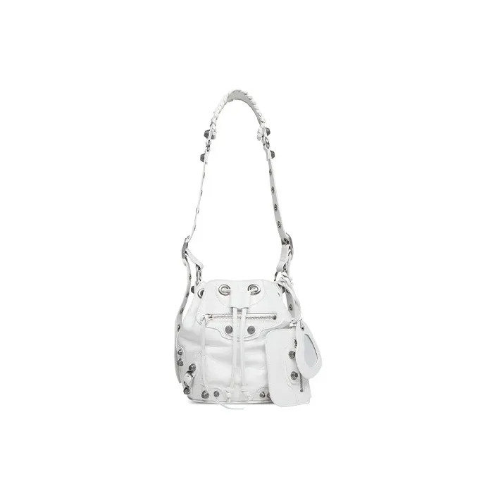 Balenciaga Le Cagole Fine Grained Sheepskin Bucket Bag, Handbag, Shoulder Bag, Crossbody Bag Extra Small Women's White-0