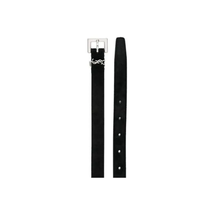 SAINT LAURENT Letter Logo Pin Buckle Leather Leather Belts Men's Black Width: 3cm-1