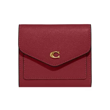 COACH Wyn Grained Leather Card Holder Wallet Women's Cherry Red