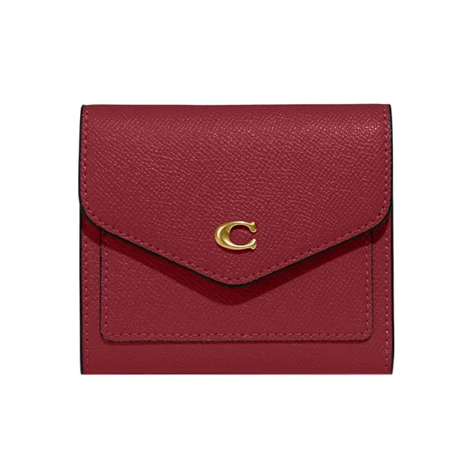 COACH Wyn Grained Leather Card Holder Wallet Women's Cherry Red-0