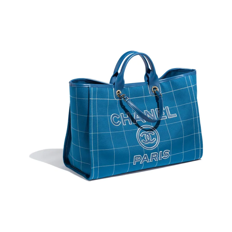 CHANEL Cotton With Calfskin Tote Bag, Shopping Bag, Shoulder Bag, Handbag Extra Large Women's Blue-1