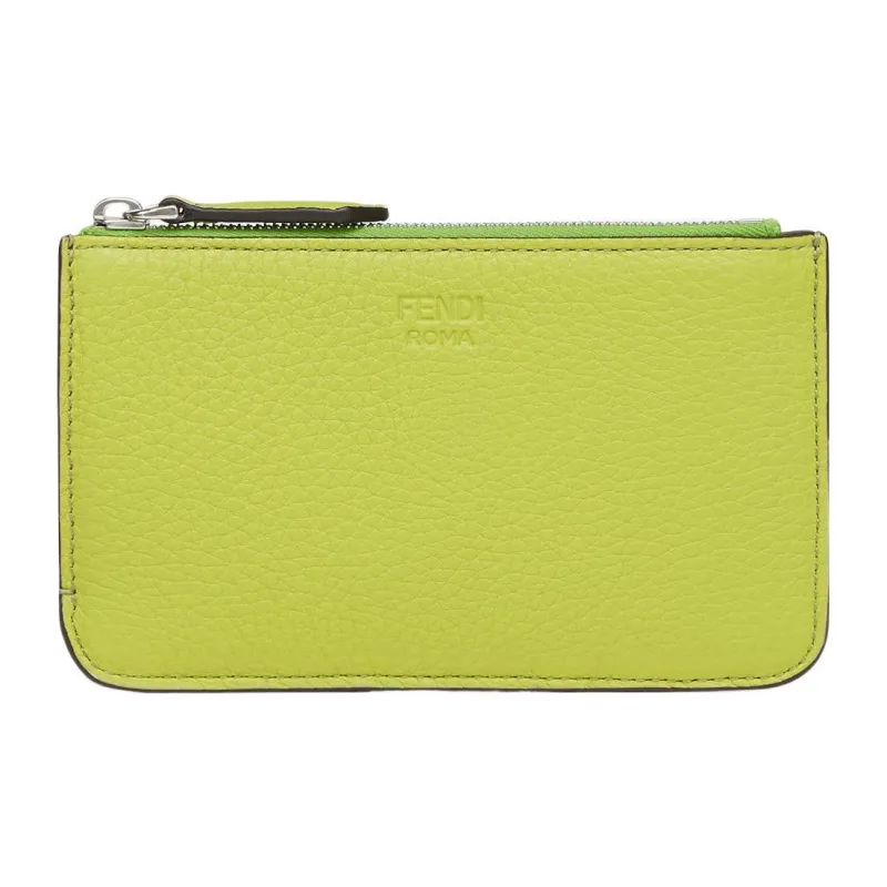 FENDI Peekaboo Cow Leather Card Holder Key Pouch Coin Purse Women's Sprout Green-0