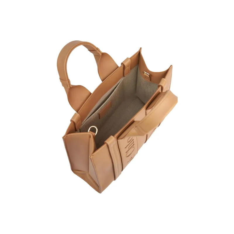 Chloe Woody Smooth Calf Leather Tote Bag Shopping Bag Shoulder Bag Crossbody Bag Handbag Small Size Women's Light Brown-3