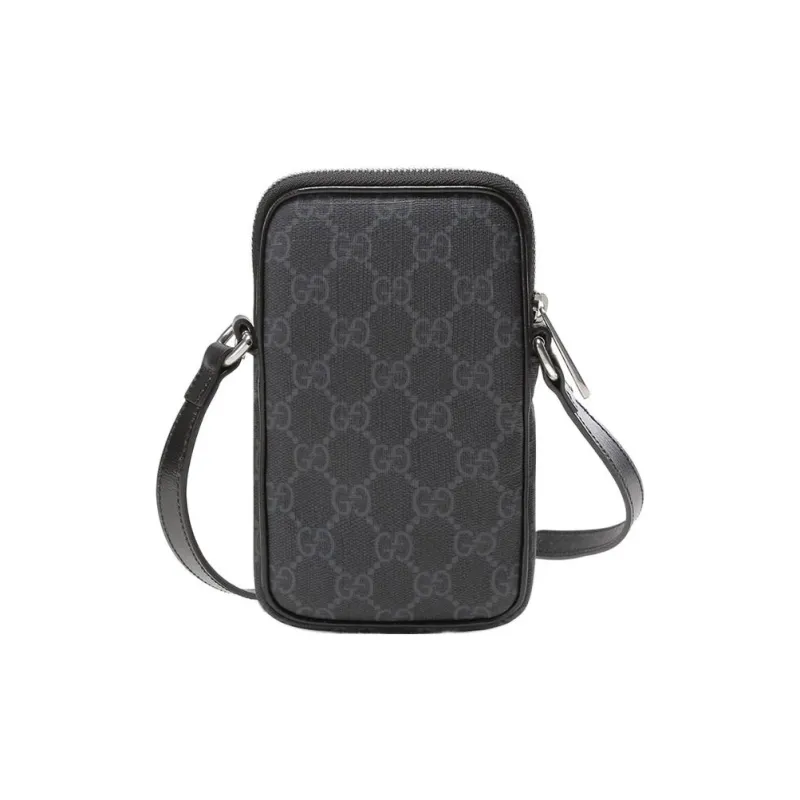 GUCCI Canvas With Leather Shoulder Bag Crossbody Bag Mini Men's Black-3