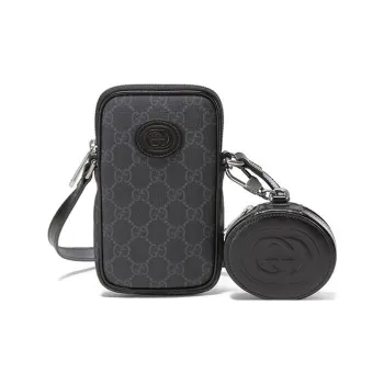 GUCCI Canvas With Leather Shoulder Bag Crossbody Bag Mini Men's Black