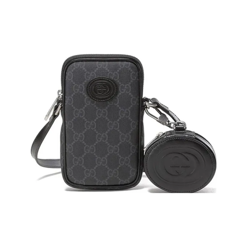 GUCCI Canvas With Leather Shoulder Bag Crossbody Bag Mini Men's Black-0