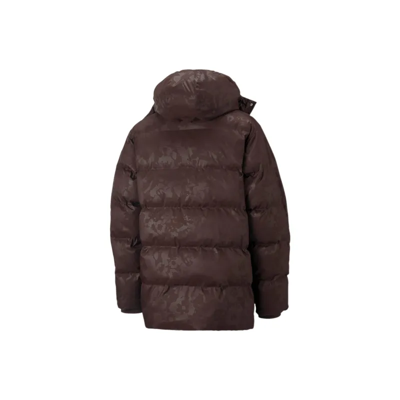 PUMA STUDIO All Over Print Detachable Hood Puffer Jacket Men's Brown-1
