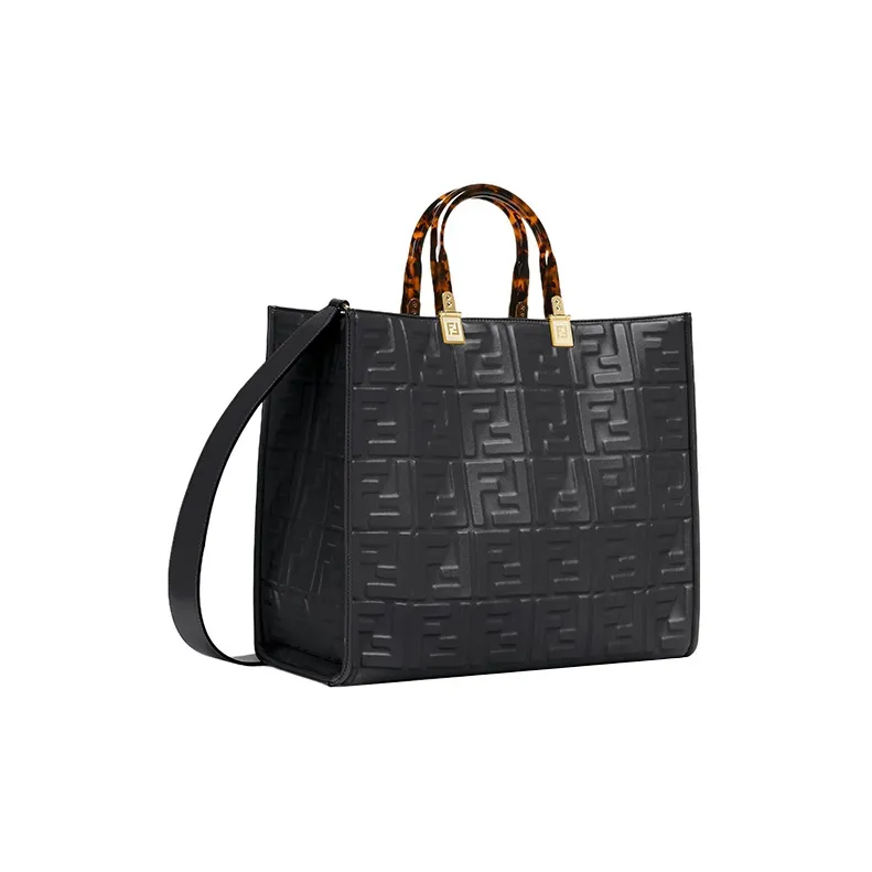 FENDI Sunshine Cow Leather Tote Bag, Shopping Bag, Shoulder Bag, Crossbody Bag, Handbag Medium Size Women's Black-1