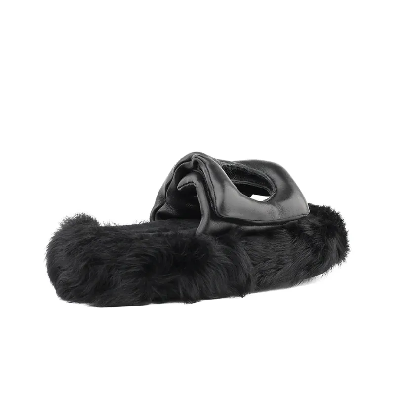 LAST LAZY Fuzzy Slip Resistant Versatile Fashion Slide Slippers For Indoor And Outdoor Wear Unisex Black-3