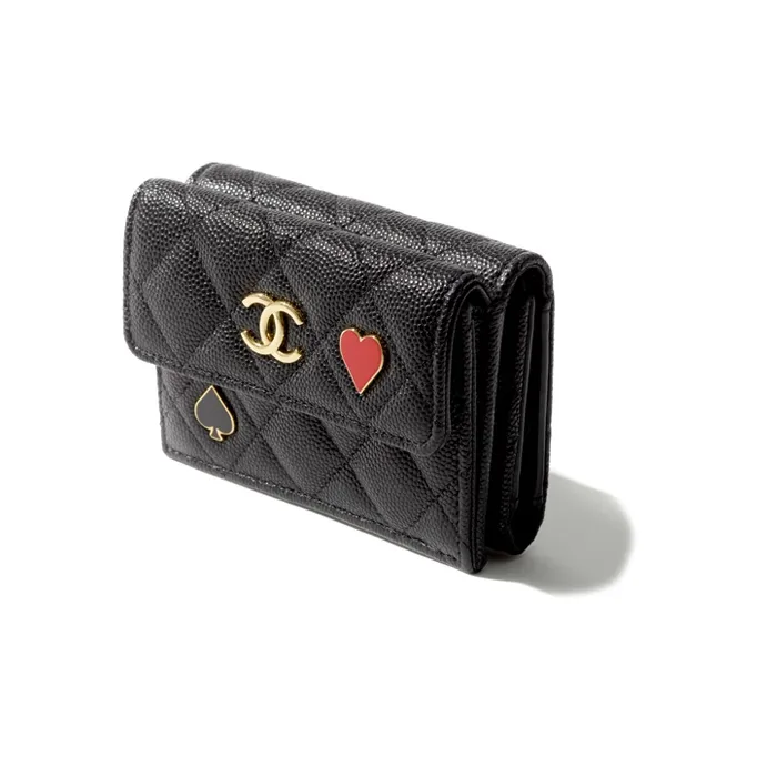 CHANEL 23C Early Spring Grain Embossed Caviar Calfskin With Gold Metal Flap Bag Wallet Trumpets Women's Black-1