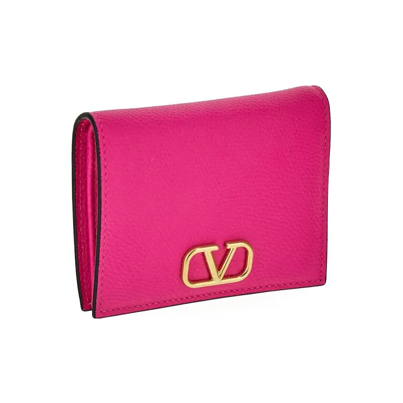 Valentino Vlogo Cow Leather Wallet Card Holder Women's Pink-1