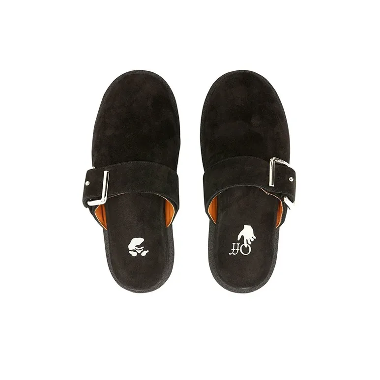 OFF WHITE Suede Spongesole Clogs Black-3
