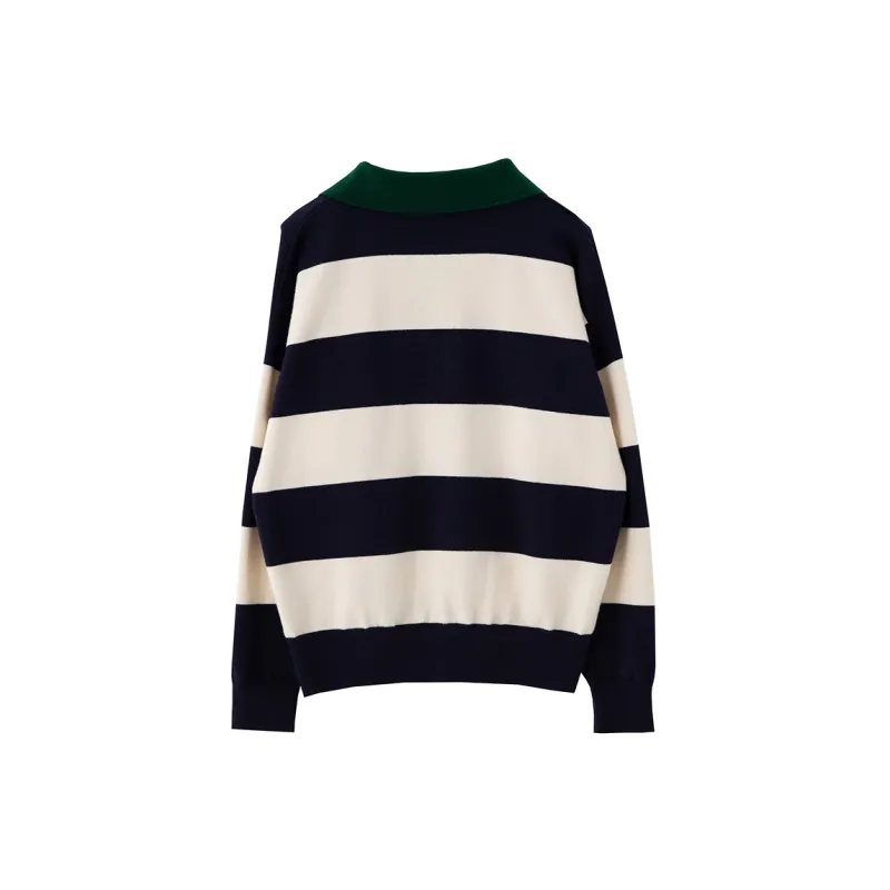 SOON FLOWER Knitwear Spring Fall Women's Blue White Stripes-1