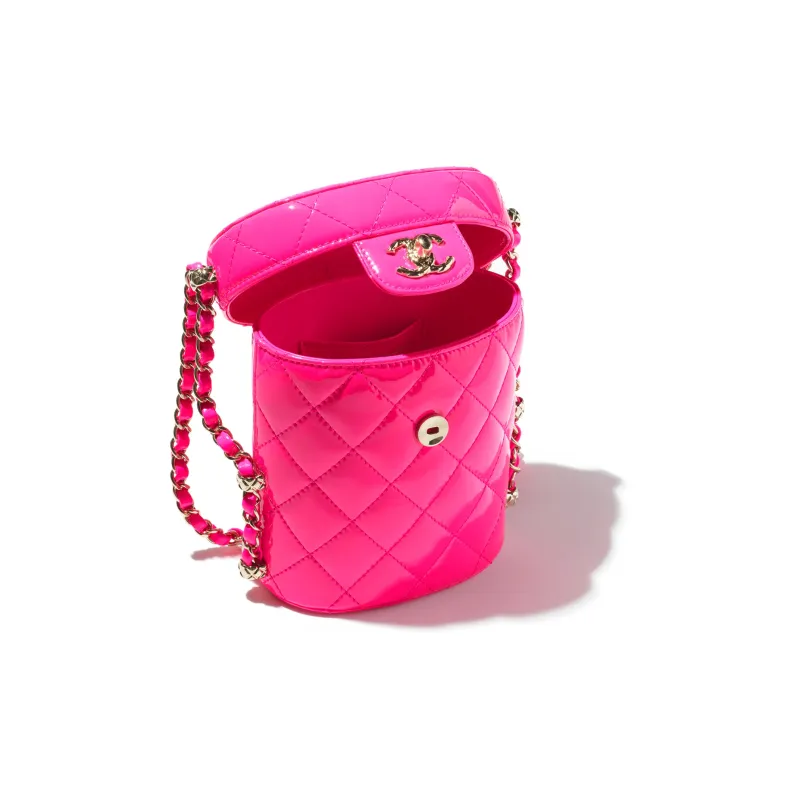 CHANEL Calf Patent Leather Makeup Bag Trumpets Women's Neon Pink-2