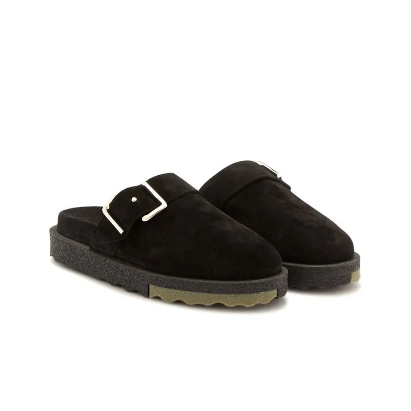 OFF WHITE Suede Spongesole Clogs Black-1