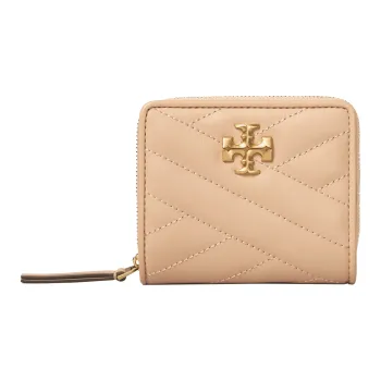 TORY BURCH Kira Soft V Shaped Quilted Leather Wallet Women's Beige