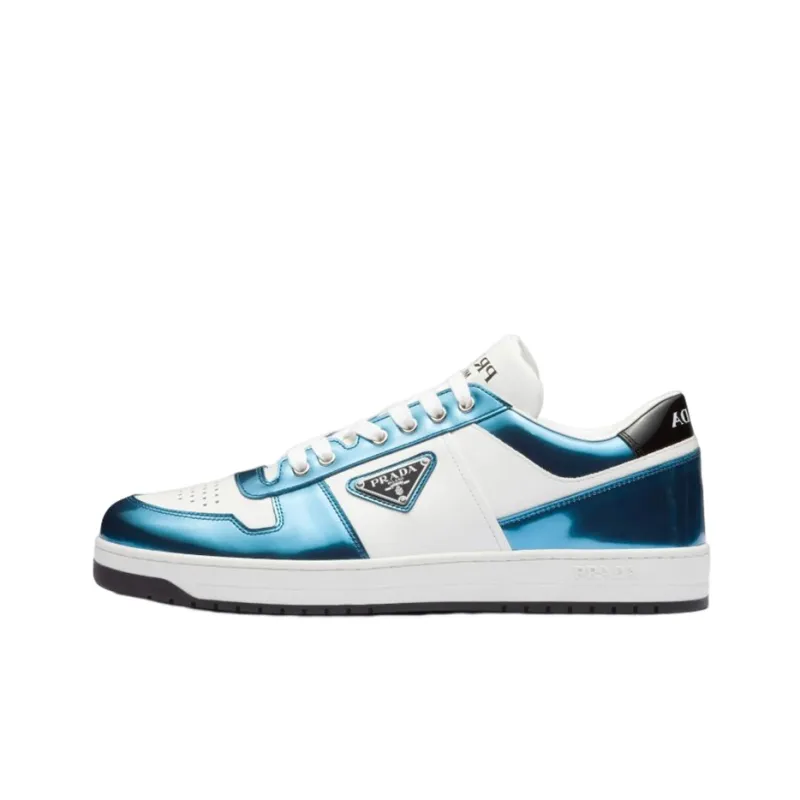 PRADA Downtown Low Top Sneakers Leather White Metallic Blue-0