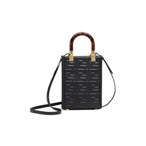 FENDI Sunshine Cow Leather Handbag Shoulder Bag Crossbody Bag Mini Women's Black