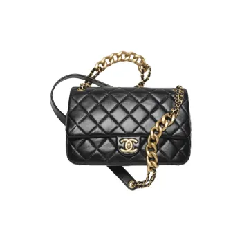 CHANEL 22P Lambskin Mouth Cover Bag Chain Bag Crossbody Bag Shoulder Bag Women's Black