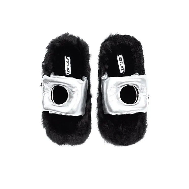 LAST LAZY Rubber Sole Slide Slippers Unisex Silver-4