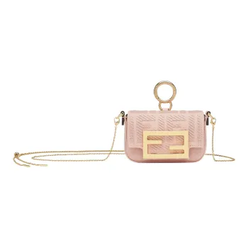FENDI Baguette Fabric Blend Polyester Baguette Bag Coin Purses Shoulder Bag Crossbody Bag Extra Mini Women's Pink