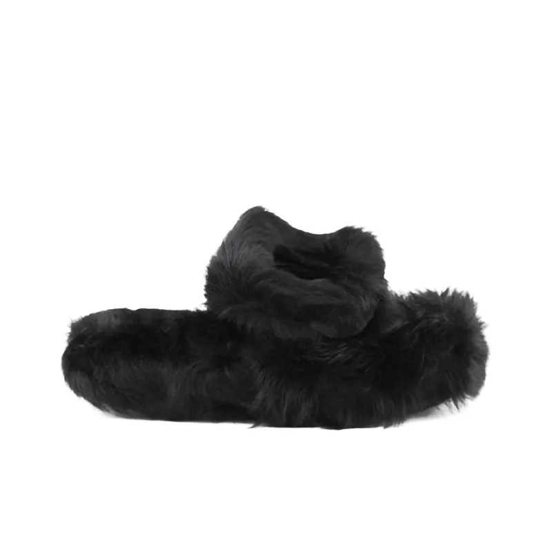 LAST LAZY Slip Resistant Fleece Slippers For Indoor And Outdoor Wear Versatile Fashion Slide Slippers Unisex Black-1