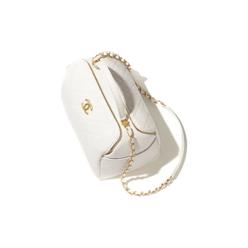 CHANEL Vintage Calfskin Bowling Bag, Doctor Bag, Shoulder Bag, Crossbody Bag, Handbag Women's White-2