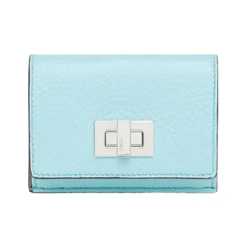 FENDI Peekaboo Cow Leather Wallet Women's Turquoise
