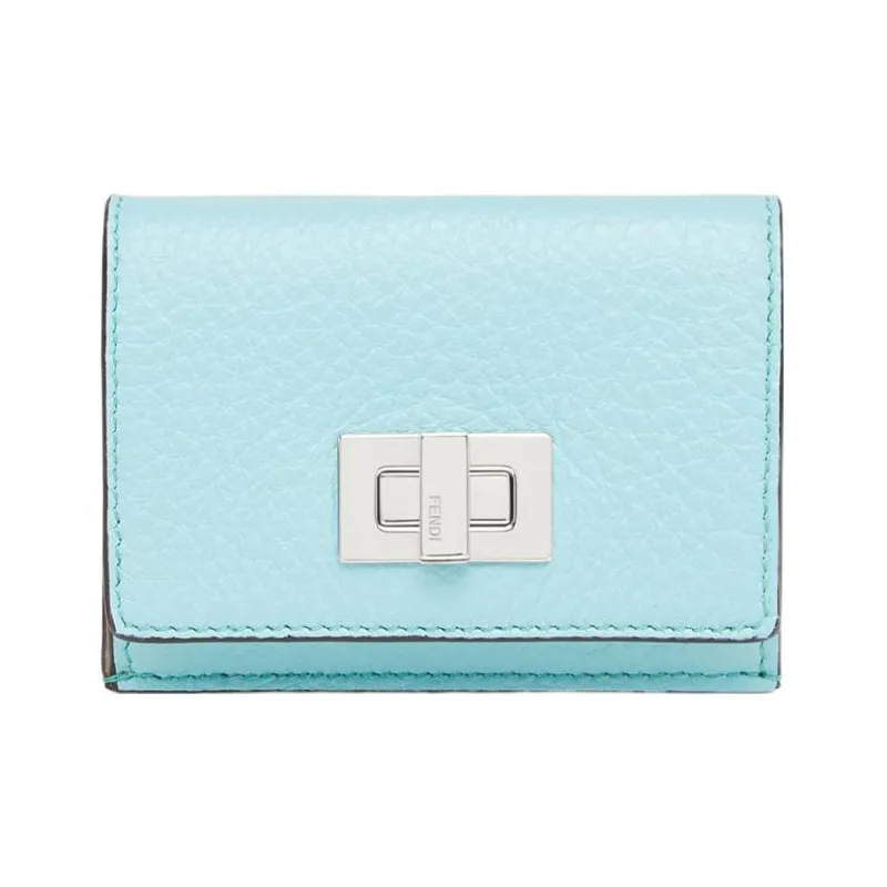 FENDI Peekaboo Cow Leather Wallet Women's Turquoise-0