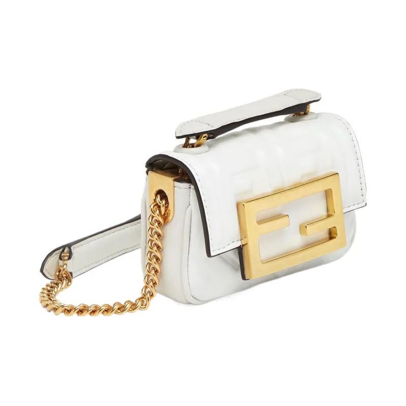 FENDI Baguette Embossed Sheepskin Crossbody Bag Shoulder Bag Extra Mini Women's White-1