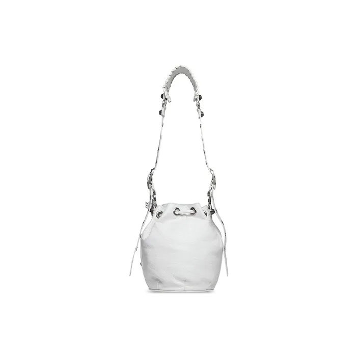 Balenciaga Le Cagole Fine Grained Sheepskin Bucket Bag, Handbag, Shoulder Bag, Crossbody Bag Extra Small Women's White-3